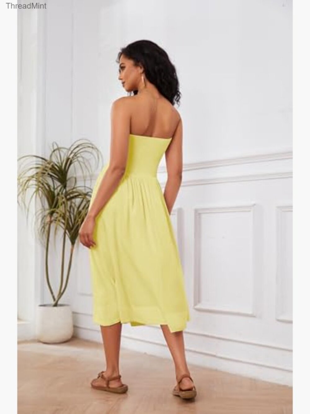 Off Shoulder Midi Dress Strapless Sleeveless Drop Waist A Line Tube - Picture 6 of 6